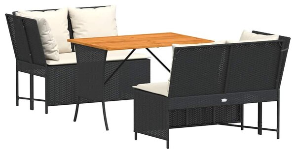 3 részes fekete polyrattan kerti ülőgarnitúra párnával