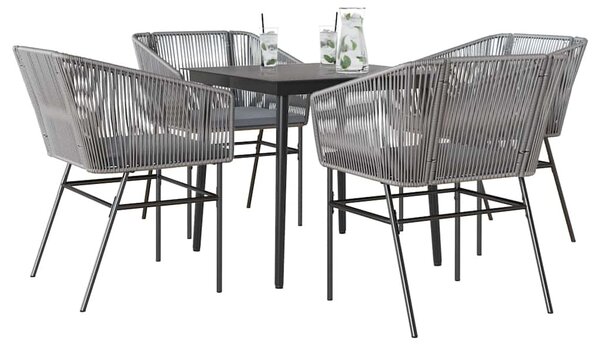5 részes szürke polyrattan üveg kerti étkezőgarnitúra párnával