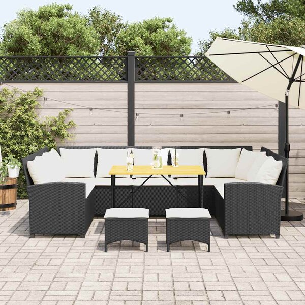 4 részes fekete polyrattan kerti ülőgarnitúra párnákkal
