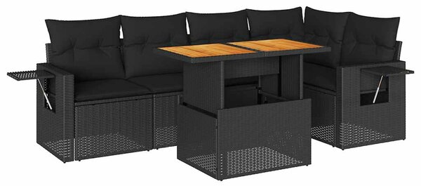 6 részes fekete polyrattan kerti ülőgarnitúra párnákkal