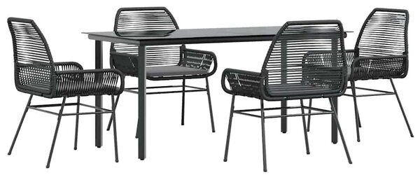 5 részes fekete polyrattan üveg kerti étkezőgarnitúra párnákkal