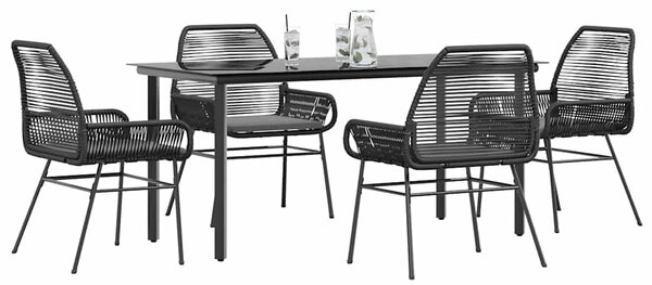 5 részes fekete polyrattan üveg kerti étkezőgarnitúra párnákkal