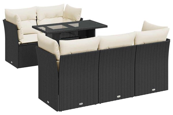 6 részes fekete polyrattan kerti ülőgarnitúra párnákkal