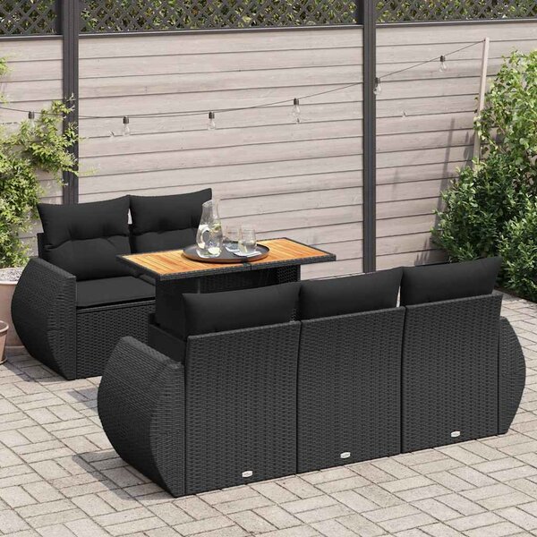 6 részes fekete polyrattan kerti ülőgarnitúra párnákkal