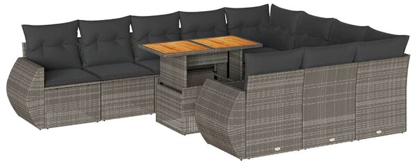 11 részes szürke polyrattan kerti ülőgarnitúra párnákkal