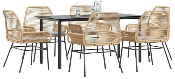 7 észes barna polyrattan üveg kerti étkezőgarnitúra párnával
