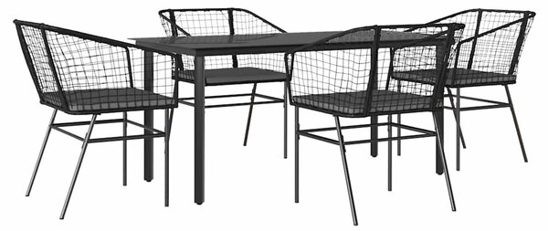 5 részes fekete polyrattan üveg kerti étkezőgarnitúra párnákkal
