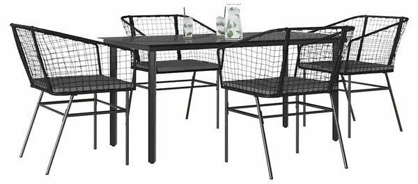 5 részes fekete polyrattan üveg kerti étkezőgarnitúra párnákkal