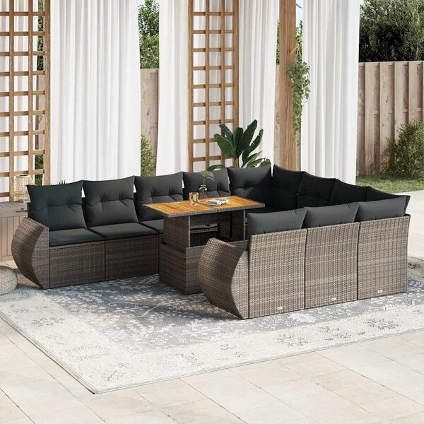 11 részes szürke polyrattan kerti ülőgarnitúra párnákkal