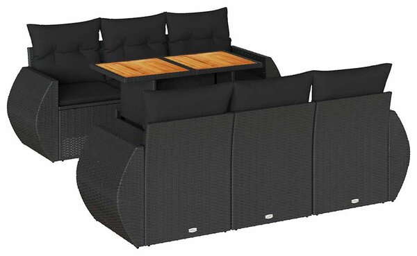 7 részes fekete polyrattan kerti ülőgarnitúra párnával