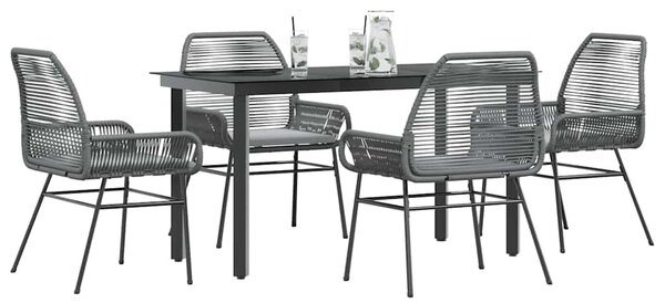 5 részes szürke polyrattan üveg kerti étkezőgarnitúra párnával