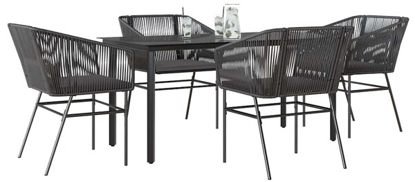 5 részes fekete polyrattan üveg kerti étkezőgarnitúra párnákkal