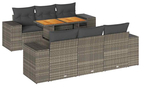 7 részes szürke polyrattan kerti ülőgarnitúra párnákkal