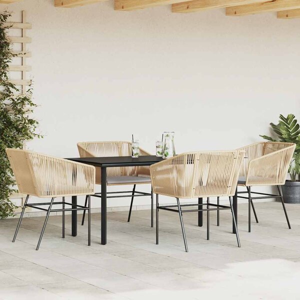 5 észes barna polyrattan üveg kerti étkezőgarnitúra párnával