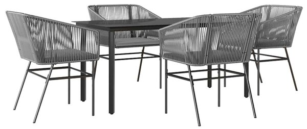 5 részes szürke polyrattan üveg kerti étkezőgarnitúra párnával