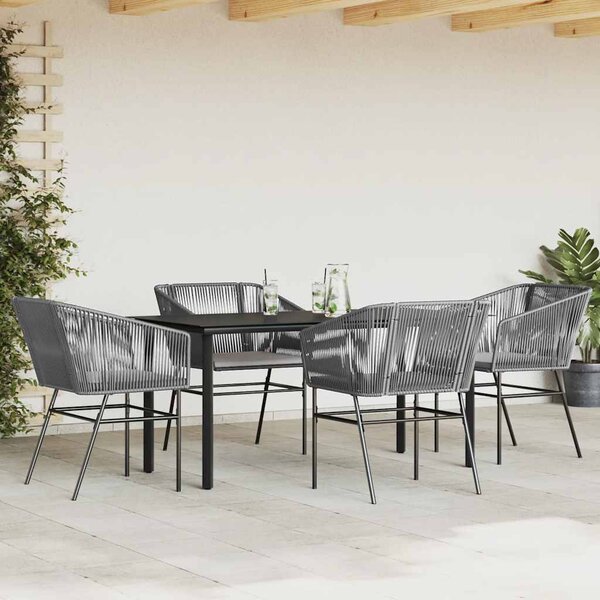 5 részes szürke polyrattan üveg kerti étkezőgarnitúra párnával
