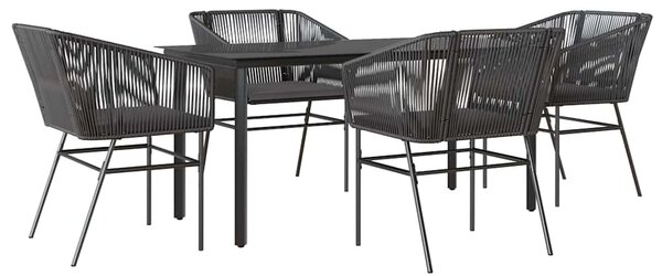 5 részes fekete polyrattan üveg kerti étkezőgarnitúra párnákkal