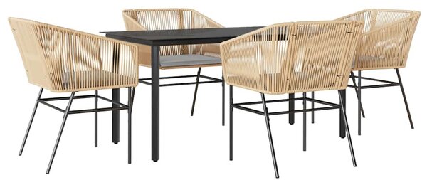 5 észes barna polyrattan üveg kerti étkezőgarnitúra párnával