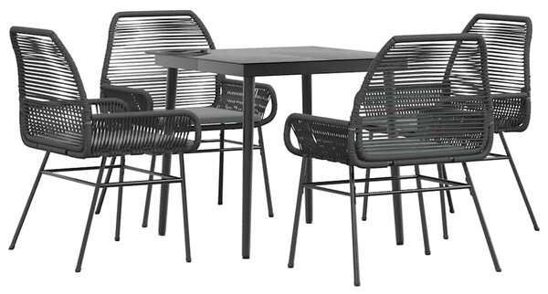 5 részes fekete polyrattan üveg kerti étkezőgarnitúra párnákkal