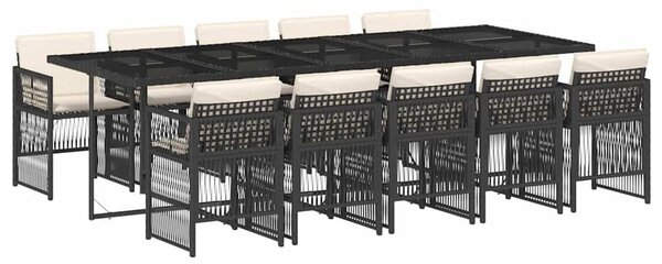 11 részes fekete polyrattan kerti étkezőgarnitúra párnákkal