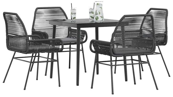 5 részes fekete polyrattan üveg kerti étkezőgarnitúra párnákkal