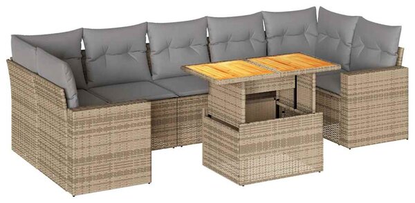 8 részes bézs polyrattan kerti ülőgarnitúra párnával