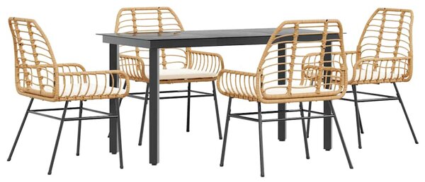 5 észes barna polyrattan üveg kerti étkezőgarnitúra párnával