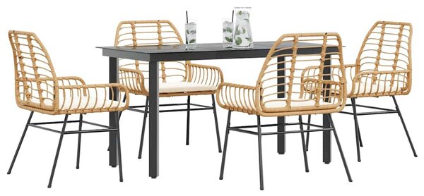 5 észes barna polyrattan üveg kerti étkezőgarnitúra párnával