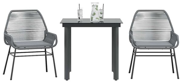 3 részes szürke polyrattan üveg kerti étkezőgarnitúra párnával