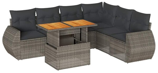 7 részes szürke polyrattan kerti ülőgarnitúra párnákkal