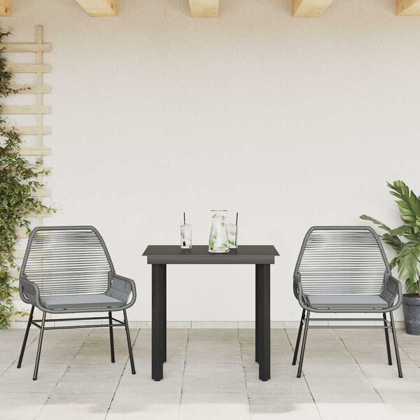 3 részes szürke polyrattan üveg kerti étkezőgarnitúra párnával