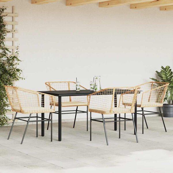 5 észes barna polyrattan üveg kerti étkezőgarnitúra párnával