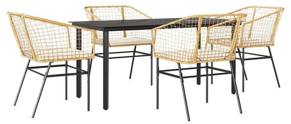 5 észes barna polyrattan üveg kerti étkezőgarnitúra párnával
