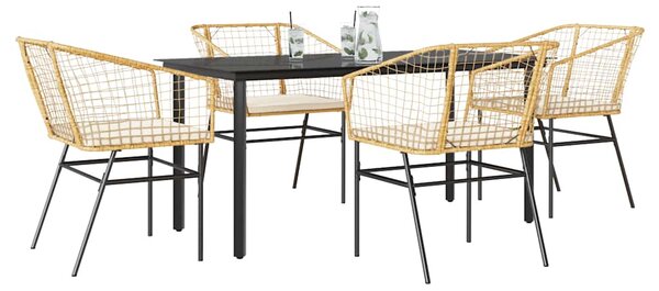 5 észes barna polyrattan üveg kerti étkezőgarnitúra párnával