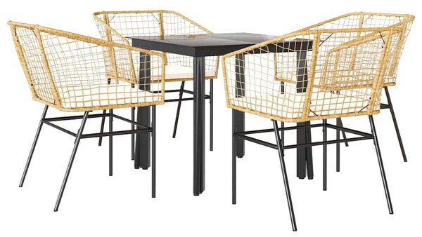 5 észes barna polyrattan üveg kerti étkezőgarnitúra párnával