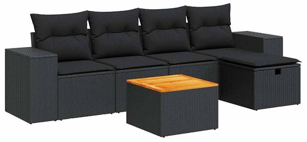 6 részes fekete polyrattan kerti ülőgarnitúra párnákkal