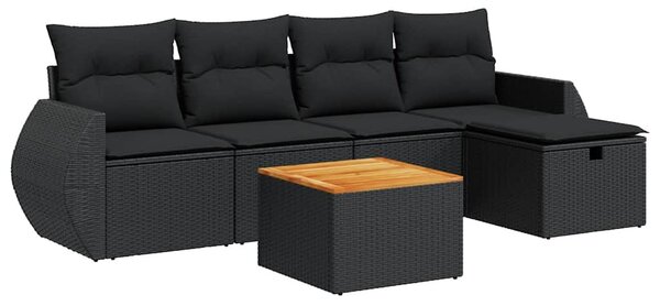 6 részes fekete polyrattan kerti ülőgarnitúra párnákkal