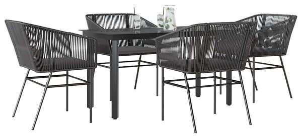 5 részes fekete polyrattan üveg kerti étkezőgarnitúra párnákkal