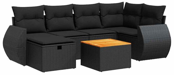 7 részes fekete polyrattan kerti ülőgarnitúra párnával