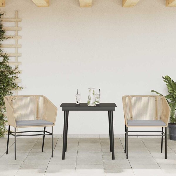 3 észes barna polyrattan üveg kerti étkezőgarnitúra párnával