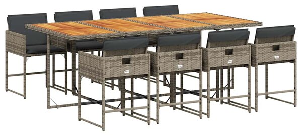 9 részes szürke polyrattan kerti étkezőgarnitúra párnával