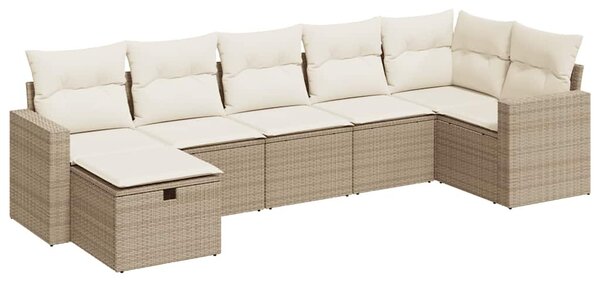 7 részes bézs polyrattan kerti ülőgarnitúra párnákkal