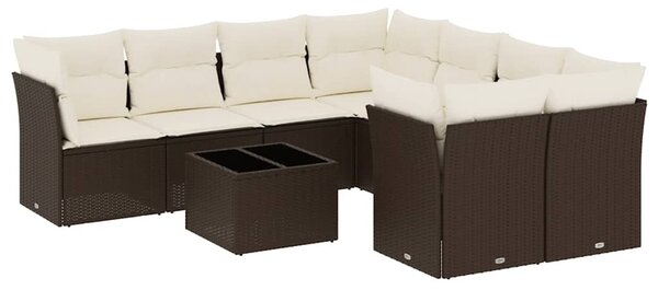 9 részes barna polyrattan kerti ülőgarnitúra párnákkal