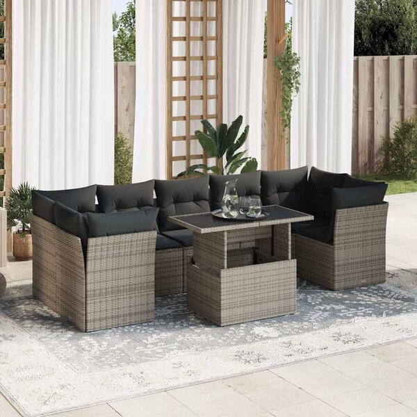 8 részes szürke polyrattan kerti ülőgarnitúra párnákkal