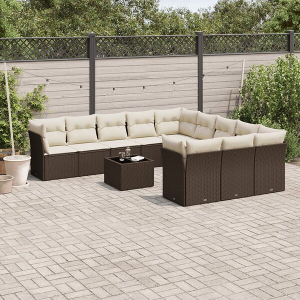 12 részes barna polyrattan kerti ülőgarnitúra párnákkal