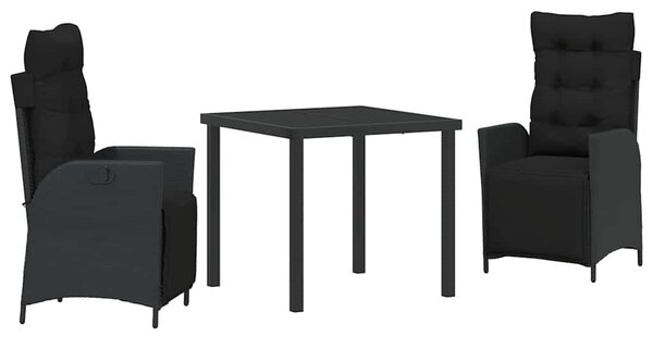 Kert étkező szett párnával 3 pcs Fekete polirattan