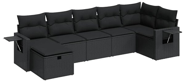 7 részes fekete polyrattan kerti ülőgarnitúra párnával