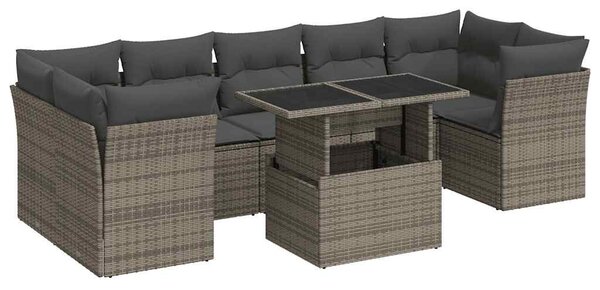 8 részes szürke polyrattan kerti ülőgarnitúra párnákkal