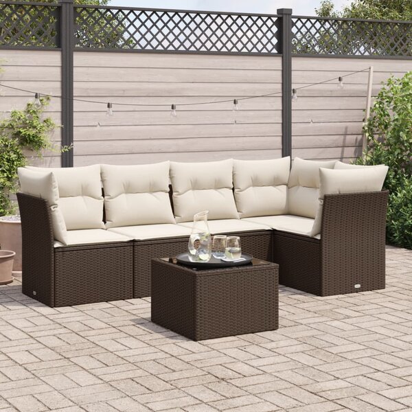 6 részes barna polyrattan kerti ülőgarnitúra párnával