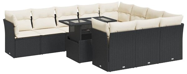 11 részes fekete polyrattan kerti ülőgarnitúra párnákkal